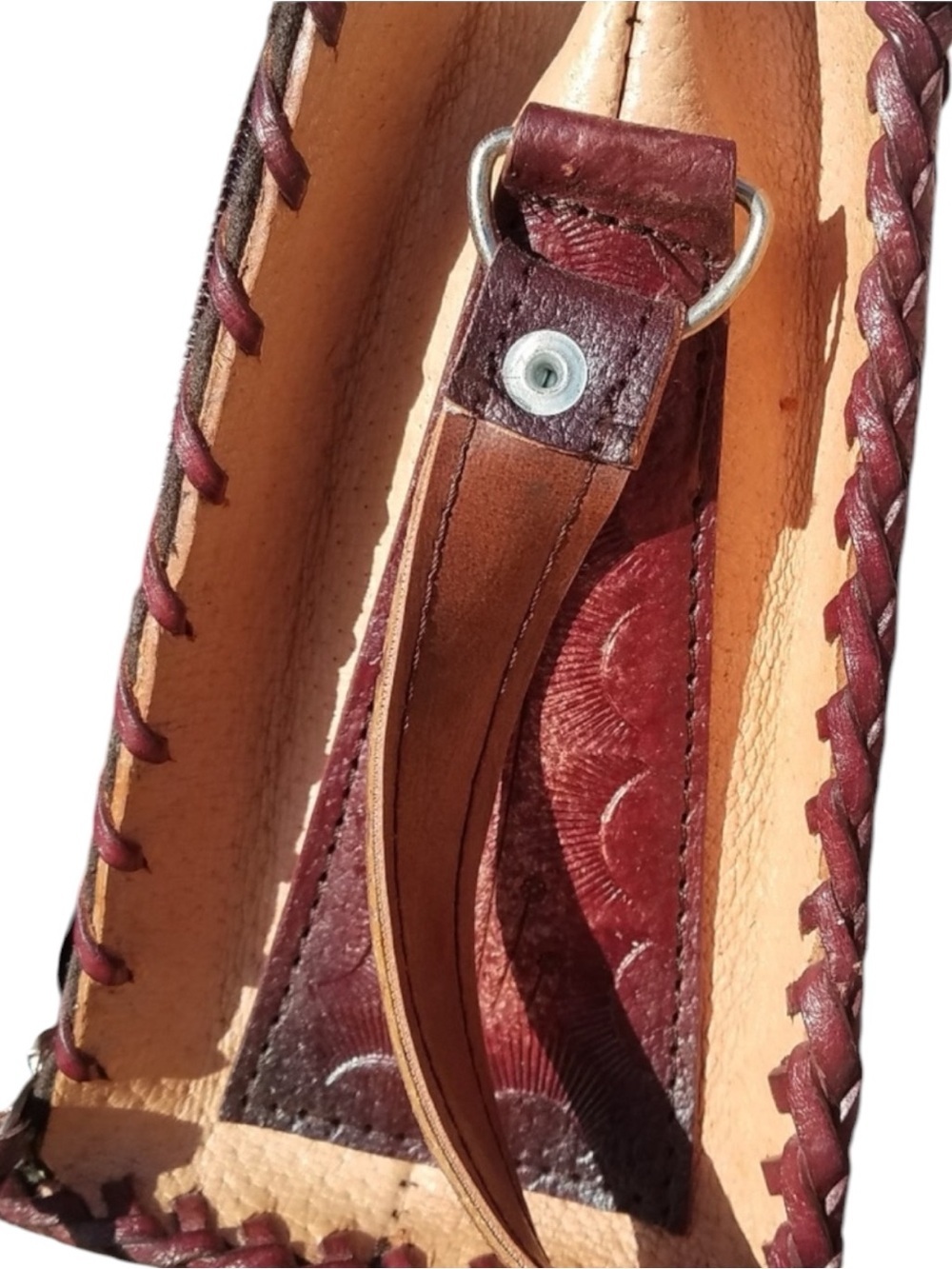 Vintage Mexican Hand Tooled Leather Bag Boho Western Folk Art Handbag - Picture 3 of 7